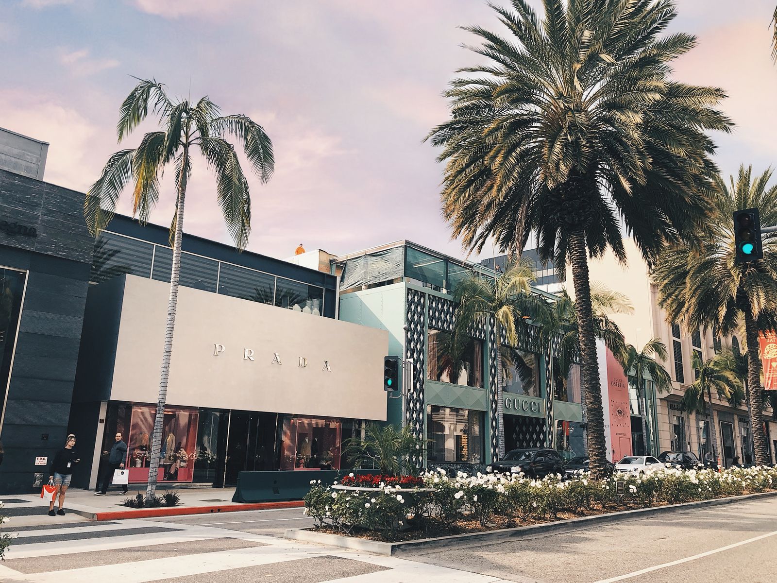 Rodeo Drive Street With Stores And Palm Trees In Beverly Hills